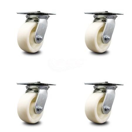 Service Caster 5 Inch Heavy Duty Nylon Caster Set with Roller Bearings, 4PK SCC-35S520-NYR-4